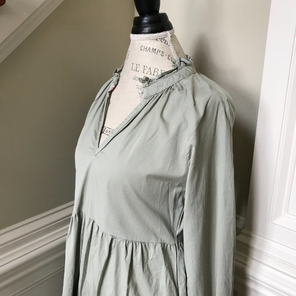 Sundry Tiered Panel Mini Dress Womens 1 Small Green Eucalyptus Long Sleeve VNeck - Picture 9 of 13